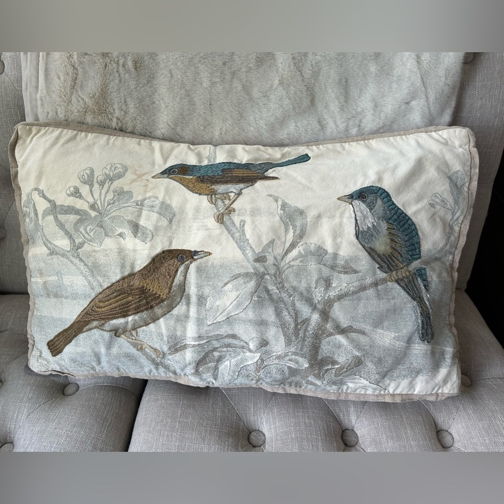 Pottery Barn Lumbar Embroidered Bird Pillow Cover
